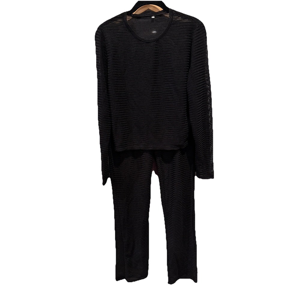 NEW‎ Black Stretch Knit Pant Crop Top Set Summer Loungewear Beach One Size XL